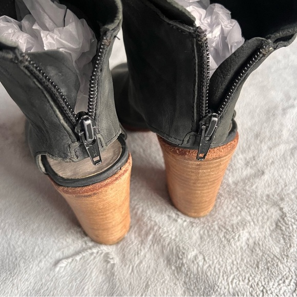 Free People Golden Road Peep Toe Leather Heel Boot Black Gray Sz 37 - Picture 11 of 15